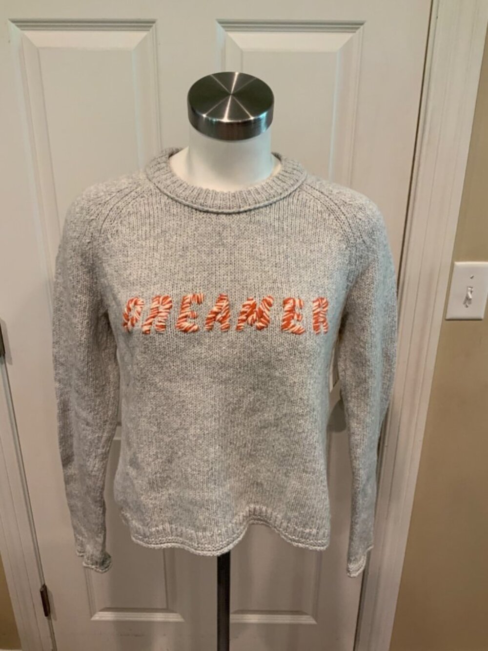 Madewell Gray Crewneck Dreamer Embroidered Cotton Sweater, Size XS
